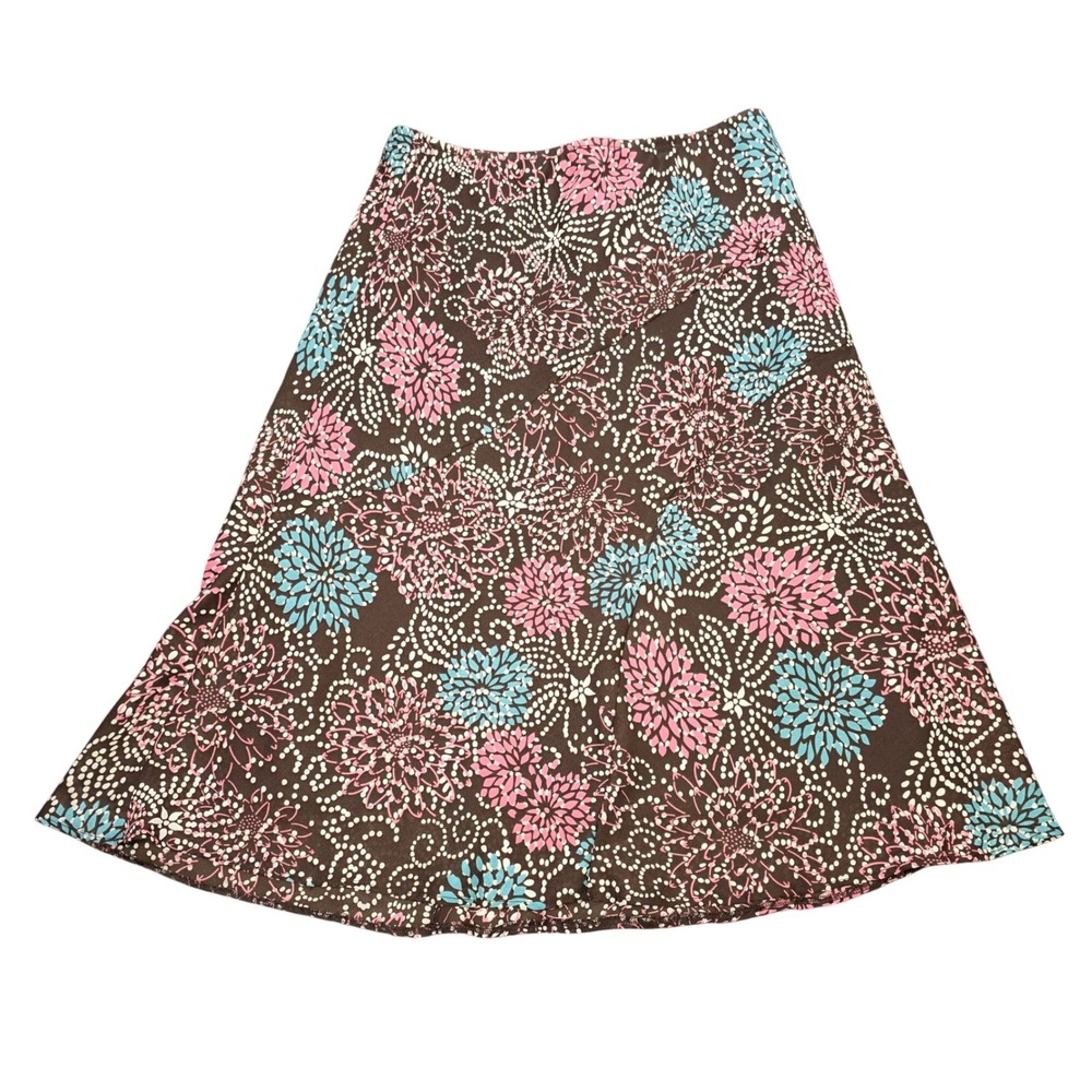 Cato Floral A-Line Midi Skirt Women's Size S Brown Pink Blue Boho Pull On NWT